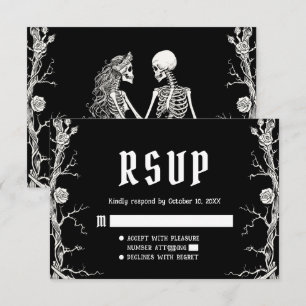 Zwart-Wit Gotische Halloween Skeletten Bruiloft RSVP Kaartje