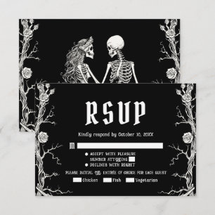 Zwart-Wit Gotische Halloween Skeletten Bruiloft RSVP Kaartje
