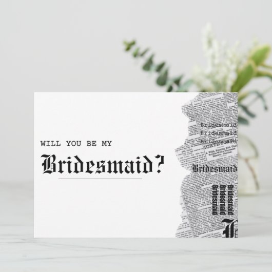 Zwart-wit gotische rep bruidsmeisje voorstel kaart (Staand voorkant)