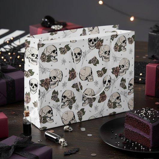 Zwart-wit gotische schedels en Rozen Halloween Groot Cadeauzakje