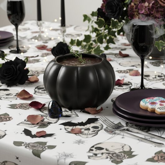 Zwart-wit gotische schedels en Rozen Halloween Tafelkleed