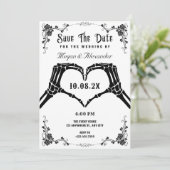 Zwart-wit gotische skelet foto bruiloft save the date (Staand voorkant)