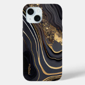 Zwart Wit Goud Agaat Monogrammed Lineair Case-Mate iPhone Case (Achterkant)