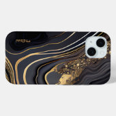 Zwart Wit Goud Agaat Monogrammed Lineair Case-Mate iPhone Case (Achterkant (horizontaal))