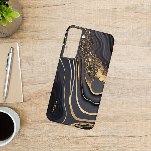 Zwart Wit Goud Agaten Lineair Monogram Samsung Galaxy Hoesje