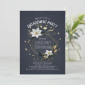 Zwart Wit & Goud Bloemen Bruiloft Verlovingsfeest Kaart (Staand voorkant)