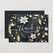 Zwart Wit Goud Bloemen Krans Bruiloft Dank u Bedankkaart (Voorkant / Achterkant)