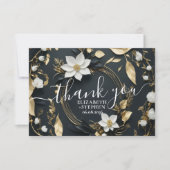 Zwart Wit Goud Bloemen Krans Bruiloft Dank u Bedankkaart (Voorkant)