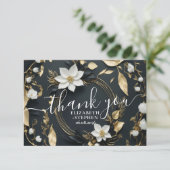 Zwart Wit Goud Bloemen Krans Bruiloft Dank u Bedankkaart (Staand voorkant)