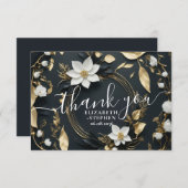 Zwart Wit Goud Bloemen Krans Bruiloft Dank u Bedankkaart (Voorkant / Achterkant)