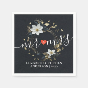 Zwart Wit Goud Bloemen Krans Bruiloft Liefde Bedan Servet