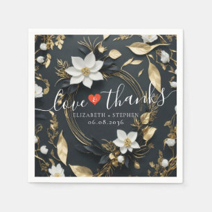 Zwart Wit Goud Bloemen Krans Bruiloft Liefde Bedan Servet