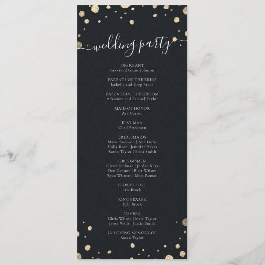 Zwart Wit Goud Bloemen Krans Trouwprogramma Programma (Achterkant)