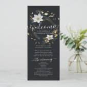 Zwart Wit Goud Bloemen Krans Trouwprogramma Programma (Staand voorkant)