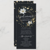 Zwart Wit Goud Bloemen Krans Trouwprogramma Programma (Voorkant / Achterkant)