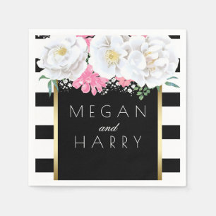 Zwart Wit Goud Bloemen Vintage Huwelijk Servetten