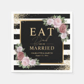 Zwart Wit Goud Blush Roze Bloemen Huwelijk Servet (Voorkant)