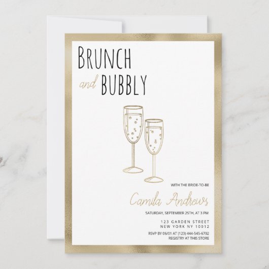 Zwart Wit Goud Brunch en Bubble Vrijgezellenfeest Kaart (Voorkant)