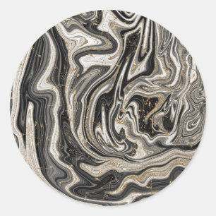 Zwart Wit & Goud Chic Swirl Modern Trouwen Ronde Sticker