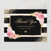 Zwart Wit Goud Confetti Blush Bloemen Dank u Briefkaart (Voorkant)