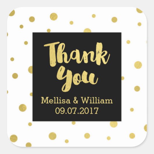 Zwart Wit Goud Confetti bruiloft gunst Labels (Voorkant)