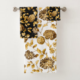 Zwart Wit & Goud Dahlias Bloemen Decor Bad Handdoek
