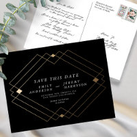 Zwart Wit Goud Deco Lijnen Sla de datum bruiloft