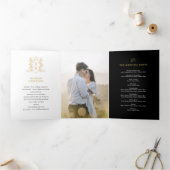 Zwart wit goud foto kroon monogram bruiloft drieluik programma (Binnen)