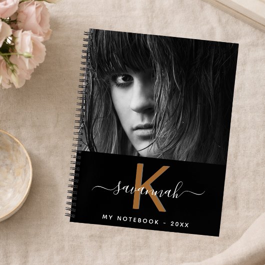 Zwart wit goud foto monogram script notitieboek