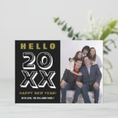 Zwart Wit Goud Gelukkig Nieuwjaar Familie Foto Feestdagenkaart (Staand voorkant)