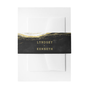 Zwart Wit & Goud Geode Agaat Bruiloft Monogram Uitnodigingen Wikkel