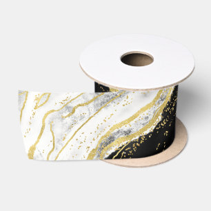 Zwart Wit & Goud Geode Agaat Marmer Bruiloft Lint