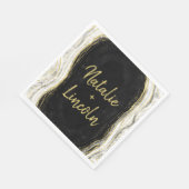 Zwart Wit & Goud Geode Bruiloft Monogram Diner Servet (Hoek)