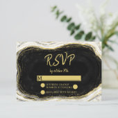 Zwart Wit & Goud Geode Bruiloft RSVP Reactie Kaartje (Staand voorkant)