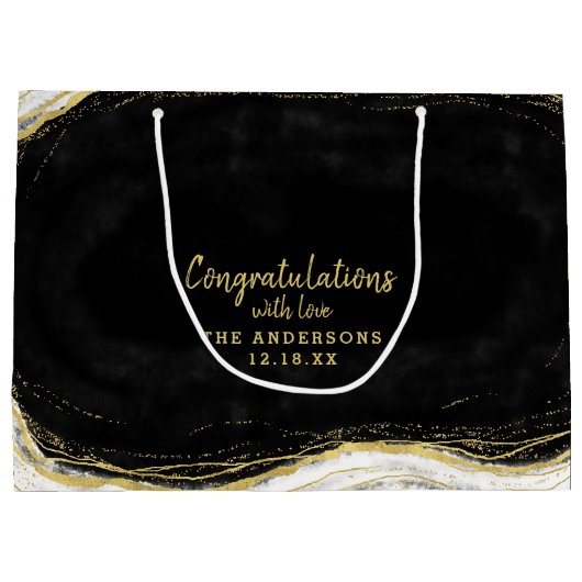 Zwart Wit & Goud Geode Gefeliciteerd Bruiloft Groot Cadeauzakje (Achterkant)