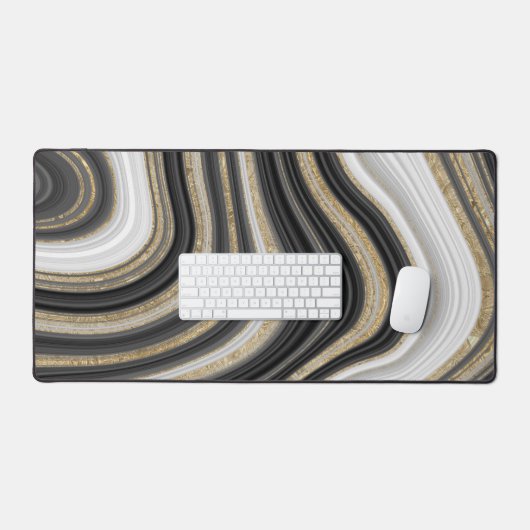 Zwart Wit Goud Glitter Abstract Patroon Cool Bureaumat (Keyboard & Muis)