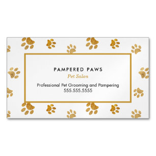 Zwart Wit Goud Glitter Paw Prints Pet Salon Magnetisch Visitekaartje