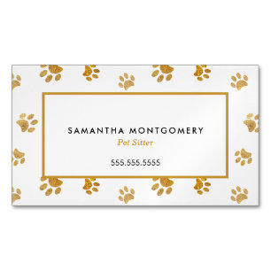 Zwart Wit Goud Glitter Paw Prints Pet Sitter Magnetisch Visitekaartje