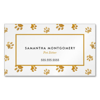 Zwart Wit Goud Glitter Paw Prints Pet Sitter Magnetisch Visitekaartje