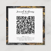 Zwart & wit Goud Glitter Qr Code Abstract Marmer Vierkante Visitekaartje (Achterkant)