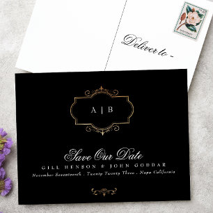 zwart wit goud kam monogram Folie Save The Date Aankondigingskaart