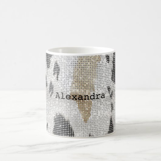 Zwart Wit Goud Koe Dierenprint Sparkle Koffiemok (Center)