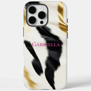 Zwart Wit Goud Koeienhuid iPhone 16 Pro Max Hoesje