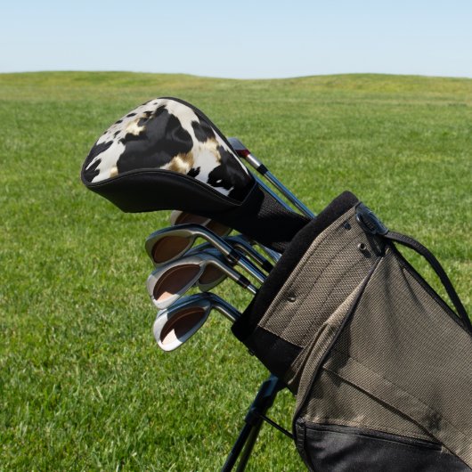 Zwart Wit Goud Koeienhuid Golfheadcover (Insitu)