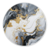 Zwart wit goud marmer en alcoholinkt Abstract Keramische Knop (Voorkant)