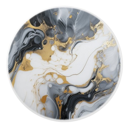 Zwart wit goud marmer en alcoholinkt Abstract Keramische Knop (Voorkant)
