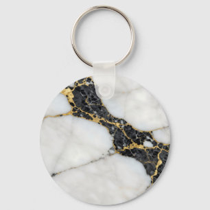 Zwart Wit Goud Marmer Luxe Sleutelhanger