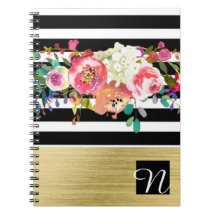 Zwart Wit Goud Modern Bloem Glam Elegant Chic Notitieboek