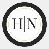 Zwart Wit Goud Modern Minimaal Elegant Huwelijk Ronde Sticker (Voorkant)