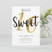 Zwart Wit Goud Modern Sweet 16 Verjaardagsfeestje Kaart (Staand voorkant)